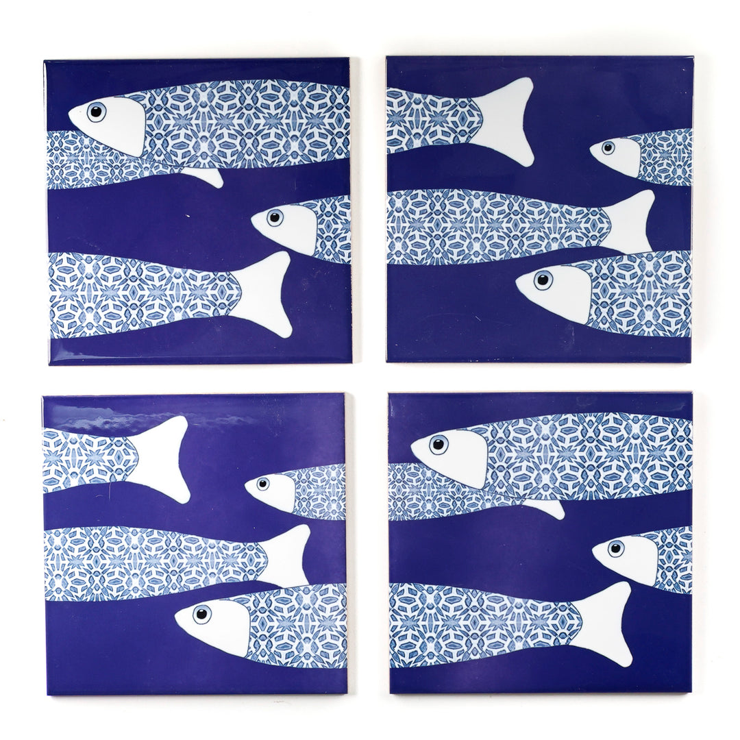 SALE SECONDS : Set of 14 x 15.2cm Navy Blue Ocean Shoal border tiles