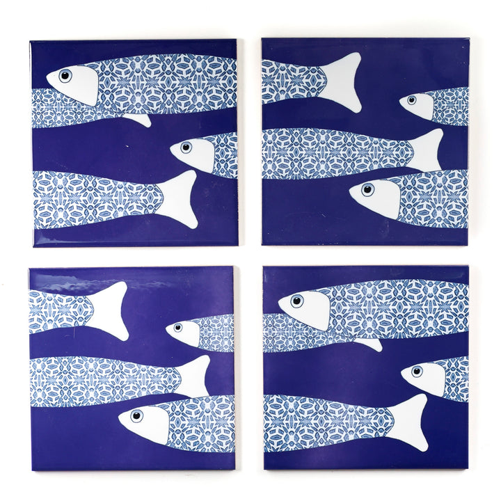 SALE SECONDS : Set of 14 x 15.2cm Navy Blue Ocean Shoal border tiles