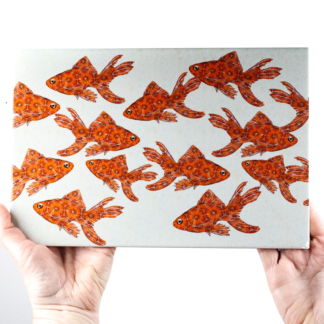 SALE SECOND - 1 x Goldfish on stone - Rectangular Tile - 30x20cm (12x8 inches)
