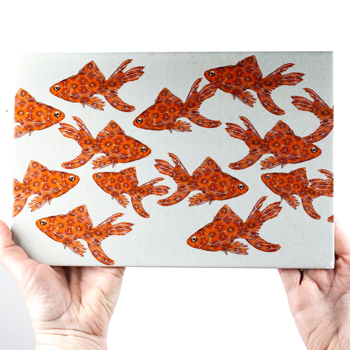 SALE SECOND - 1 x Goldfish on stone - Rectangular Tile - 30x20cm (12x8 inches)