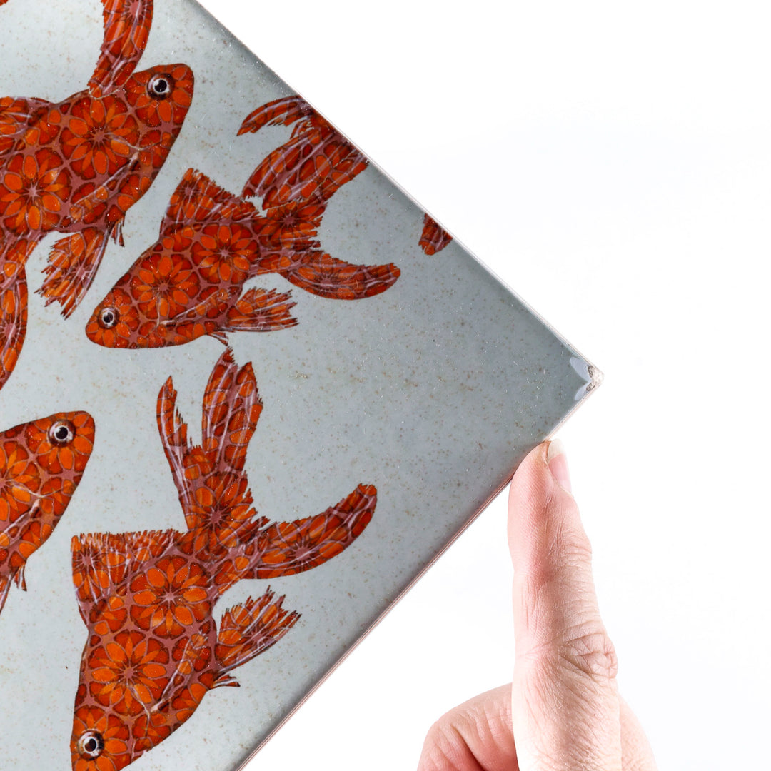 SALE SECOND - 1 x Goldfish on stone - Rectangular Tile - 30x20cm (12x8 inches)