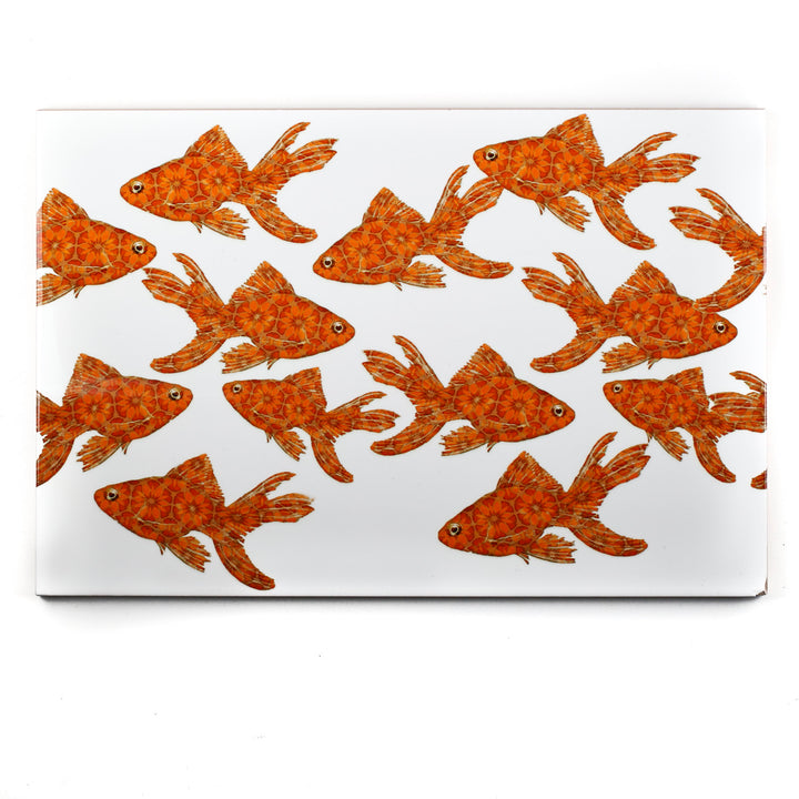 SALE SECOND - 1 x Goldfish on white - Rectangular Tile - 30x20cm (12x8 inches)