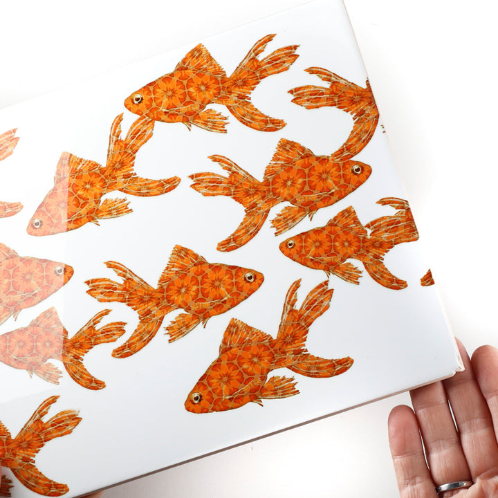SALE SECOND - 1 x Goldfish on white - Rectangular Tile - 30x20cm (12x8 inches)