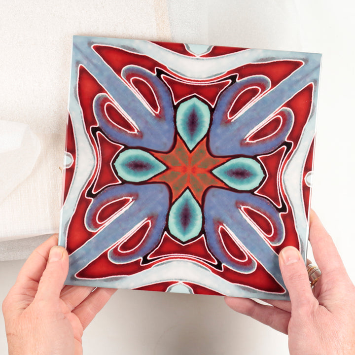 SALE SET OF 4x 20cm tiles - Victorian Red Twining - Perfect (several sets available!)