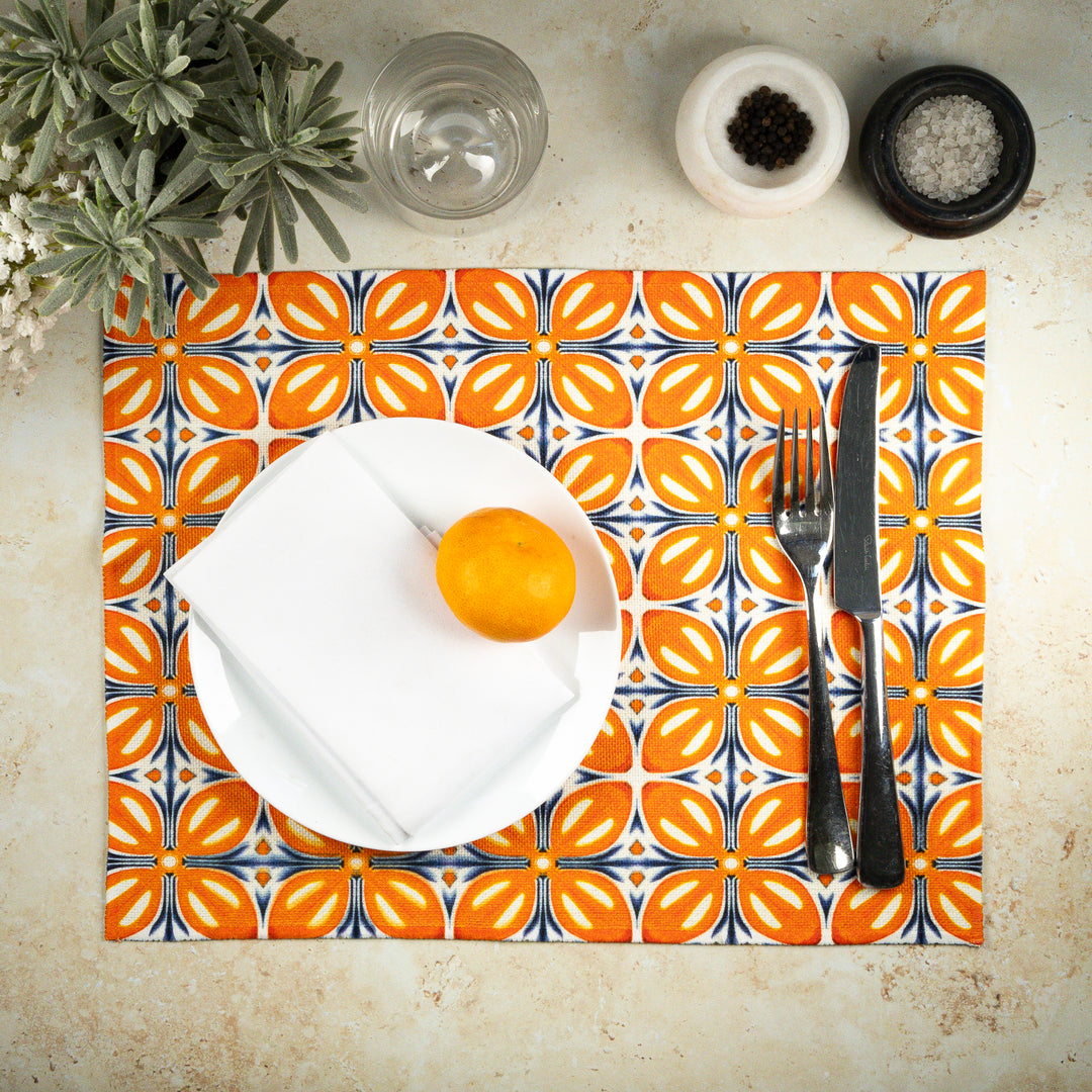 Orange Flower Power Canvas Tablemat