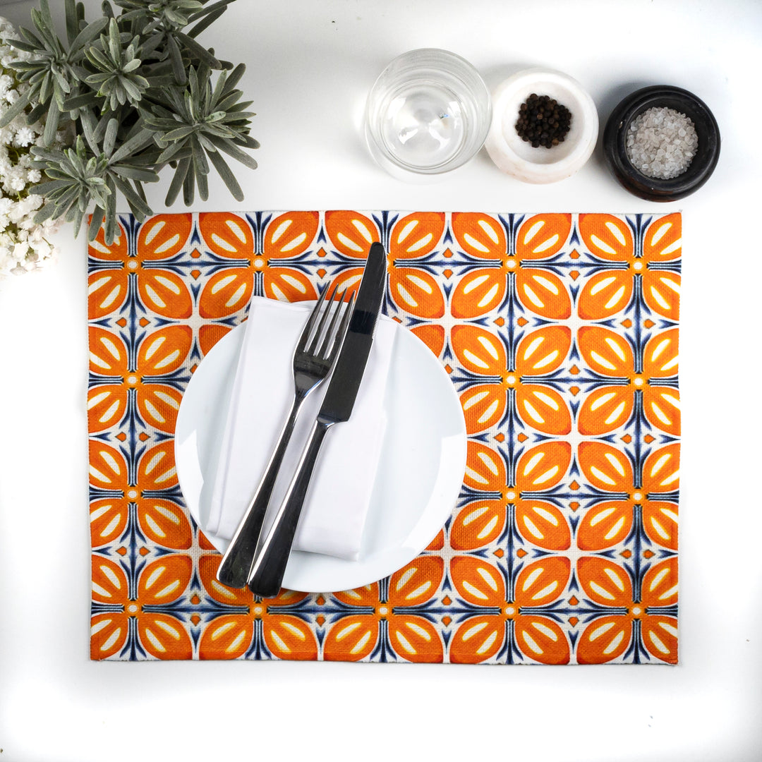 Orange Flower Power Canvas Tablemat