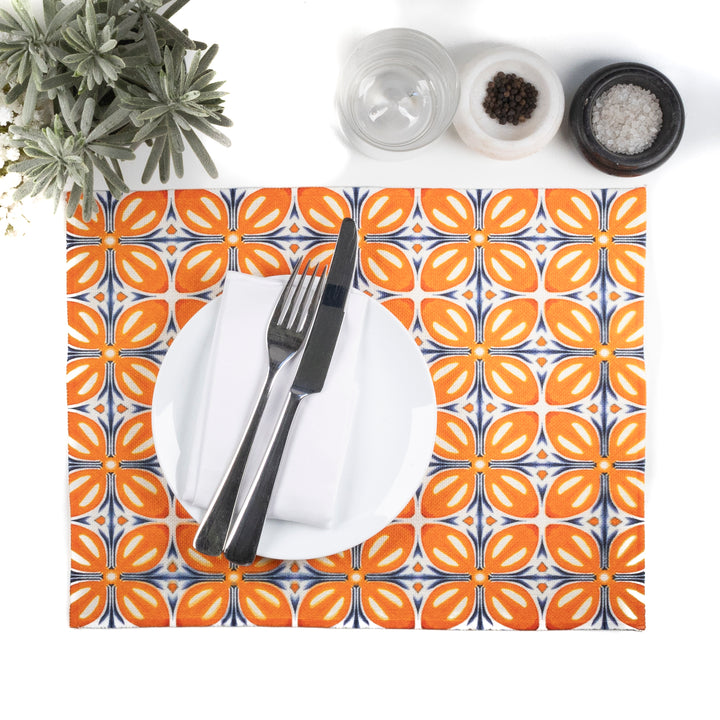 Orange Flower Power Canvas Tablemat