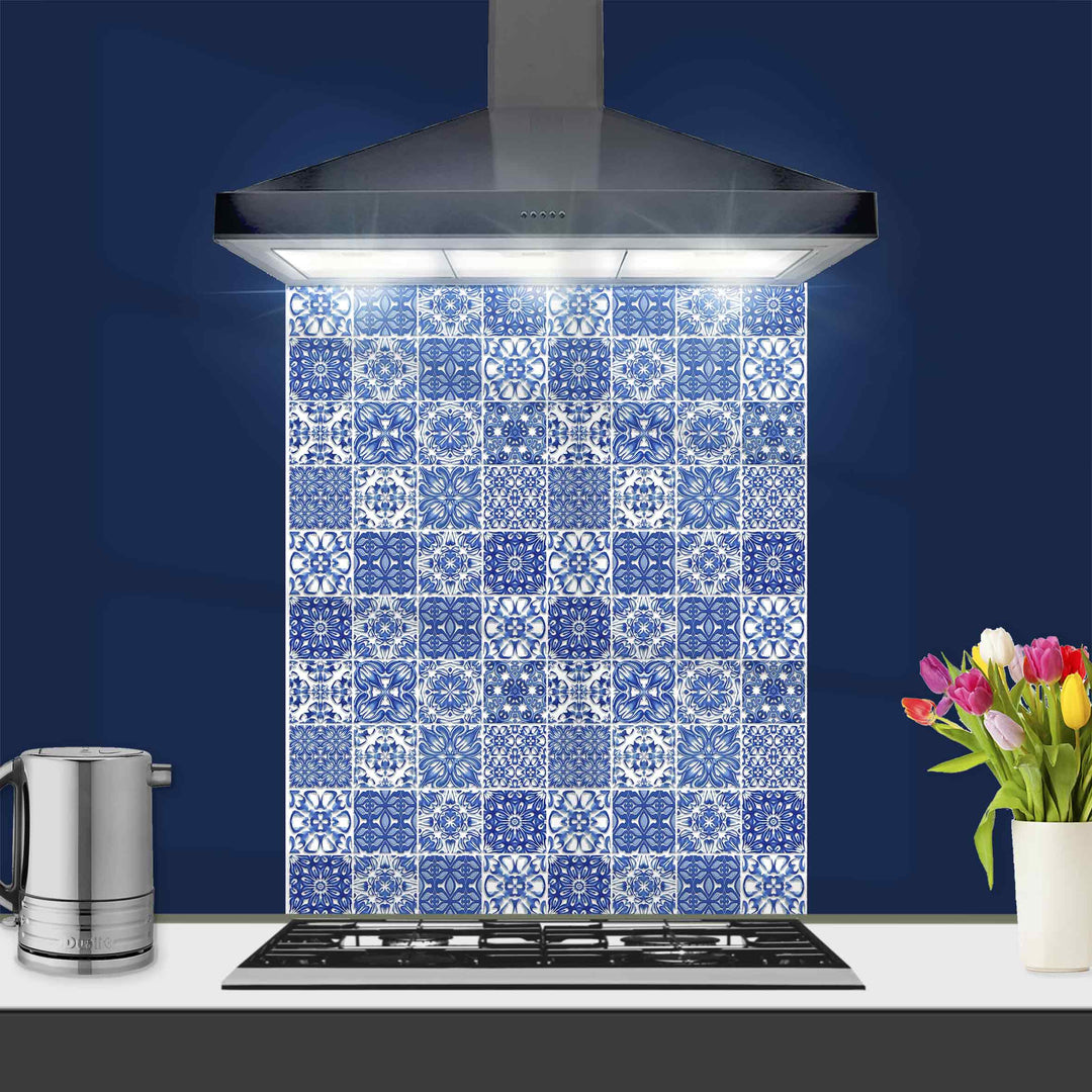 Mixed Delft Tiles Kitchen Splashback - Blue &amp; White