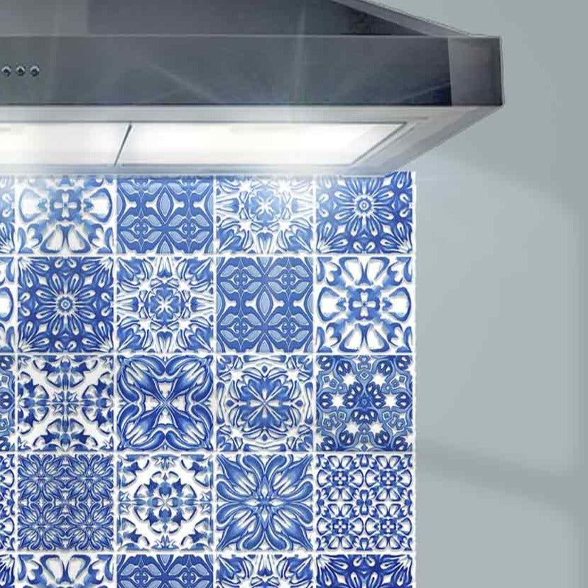 Mixed Delft Tiles Kitchen Splashback - Blue &amp; White
