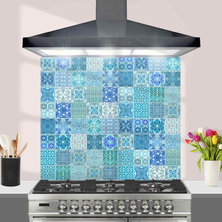 Mixed Tiles Kitchen Splashback - Turquoise Mix