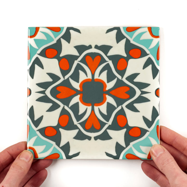 Aztec Blue Grey Orange Tiles