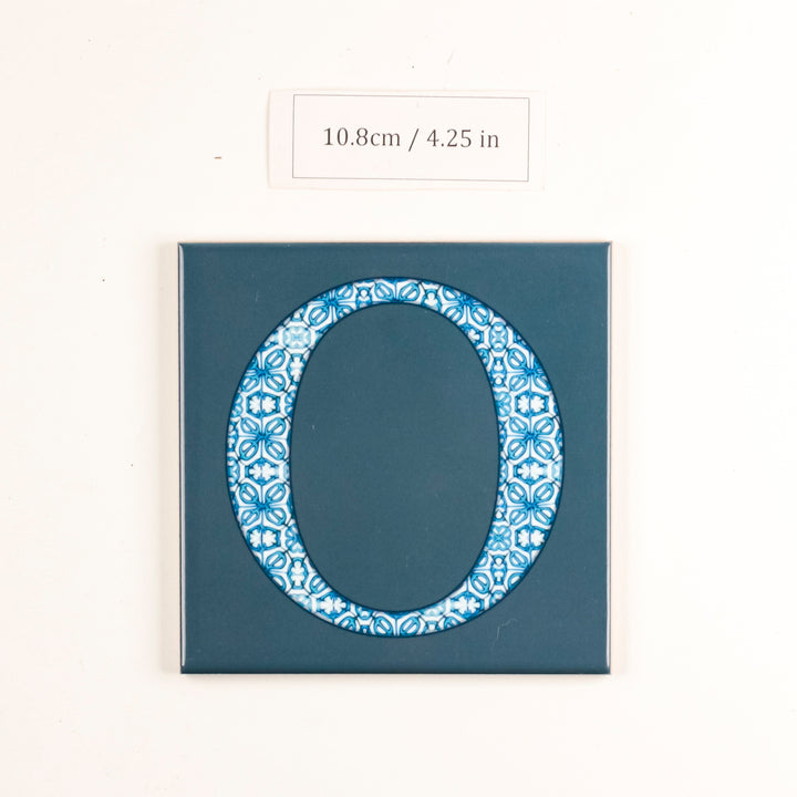 SALE -  Single Ceramic Alphabet Tile -  Letter "O" (blue on teal) (10.8cm)