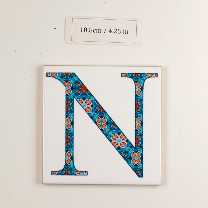 SALE -  Single Ceramic Alhambra Letter "N" on White (10.8cm)