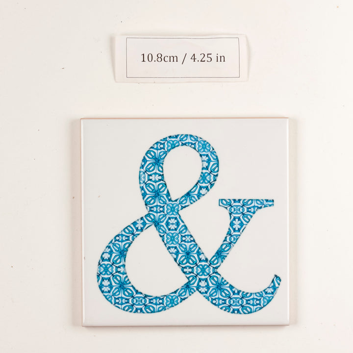 SALE -  Single Ceramic Blue Flower Ampersand "&amp;" on White (10.8cm)