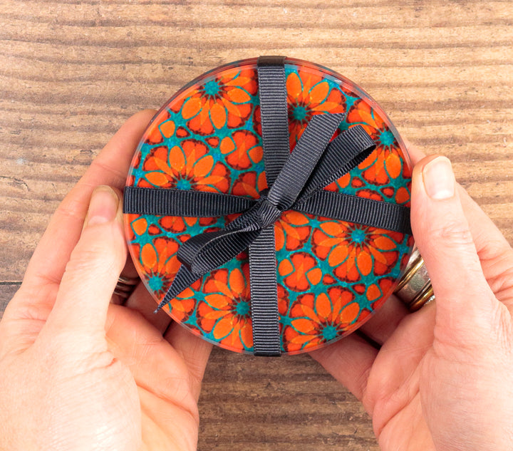 "Red Poppy" - Moroccan Flower - Glass Coaster Set