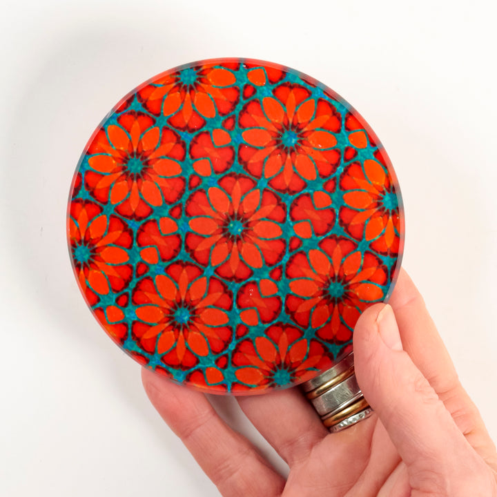 "Red Poppy" - Moroccan Flower - Glass Coaster Set