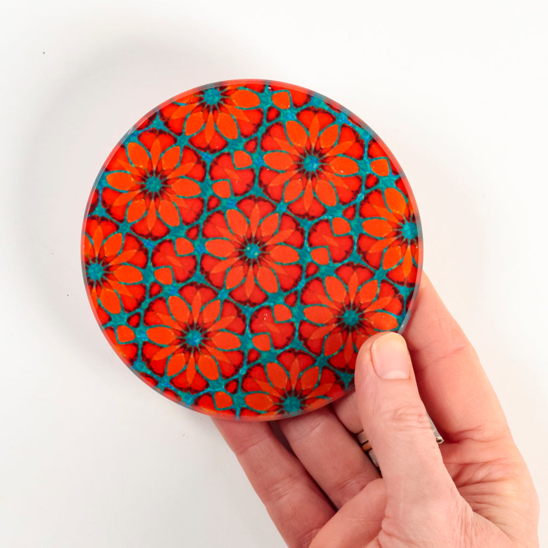 "Red Poppy" - Moroccan Flower - Glass Coaster Set