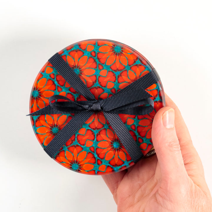 "Red Poppy" - Moroccan Flower - Glass Coaster Set