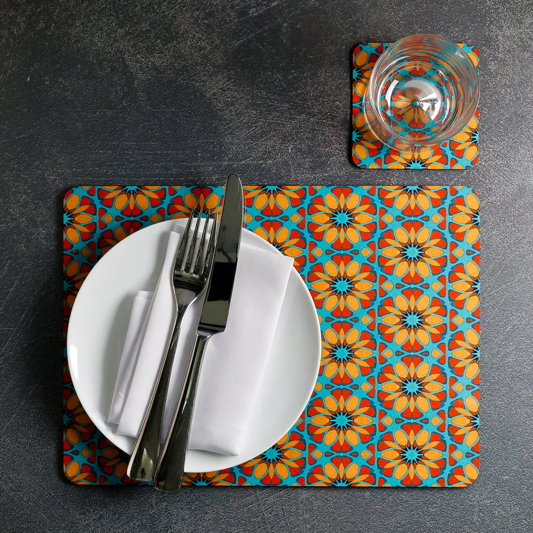 Moroccan Flower Placemat - Orange Teal