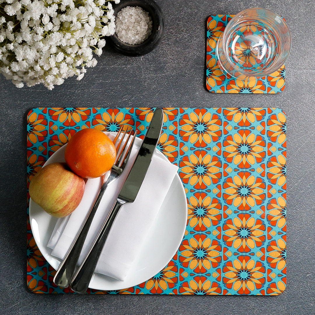 Moroccan Flower Placemat - Orange Teal