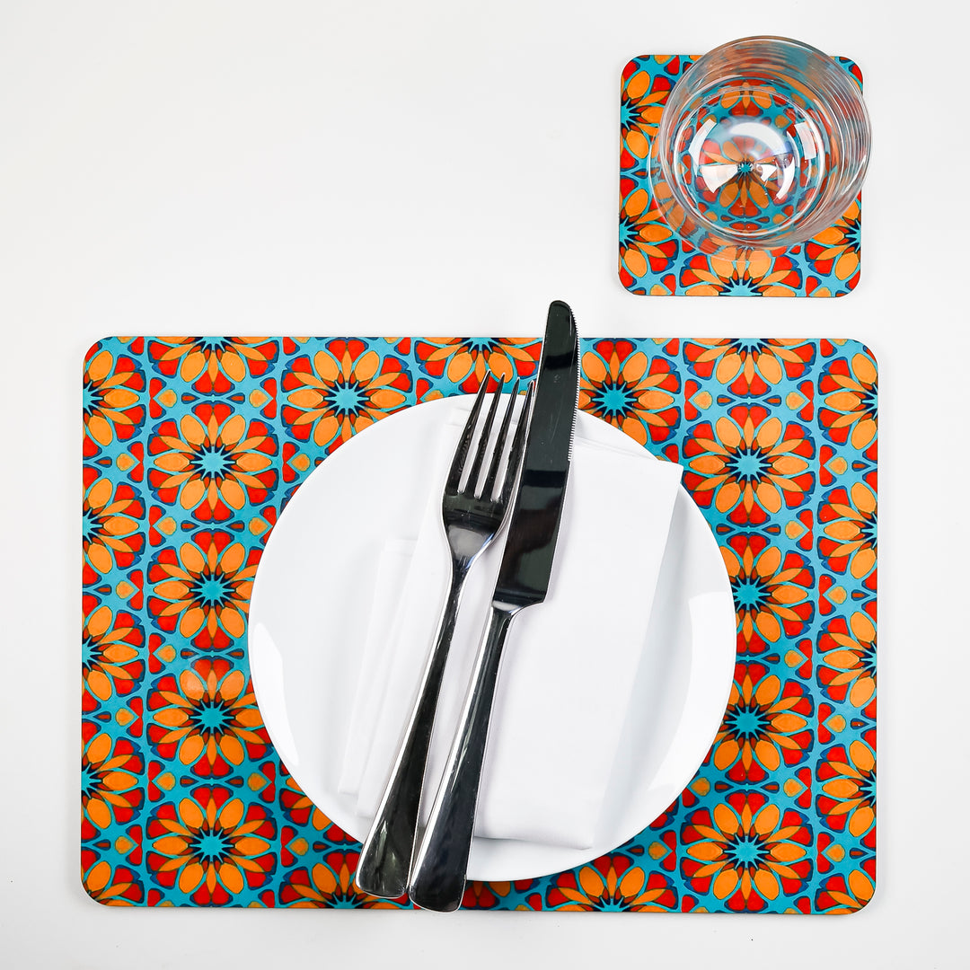 Moroccan Flower Placemat - Orange Teal