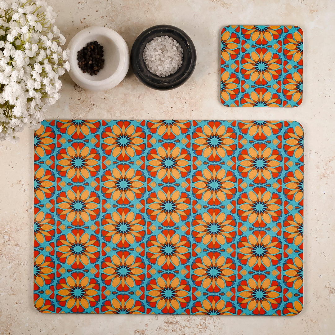 Moroccan Flower Placemat - Orange Teal