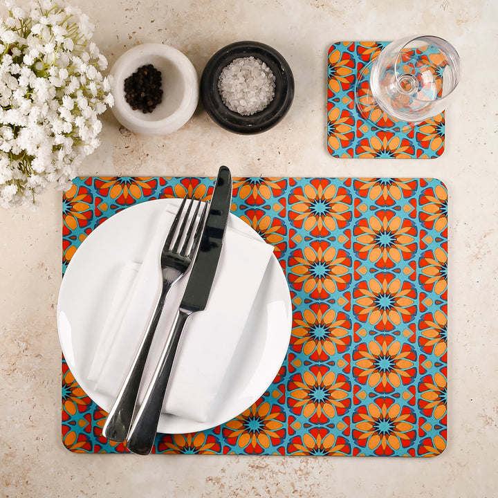 Moroccan Flower Placemat - Orange Teal