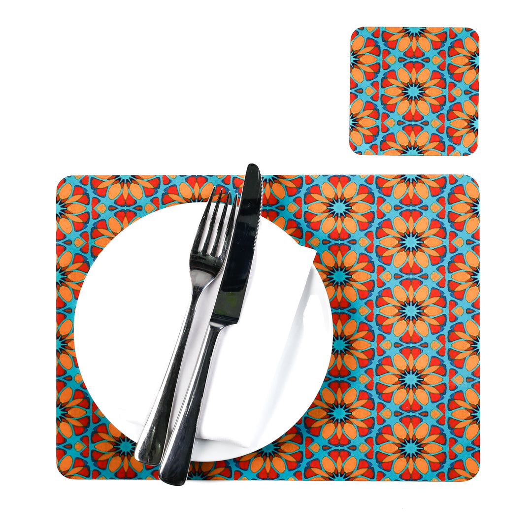 Moroccan Flower Placemat - Orange Teal