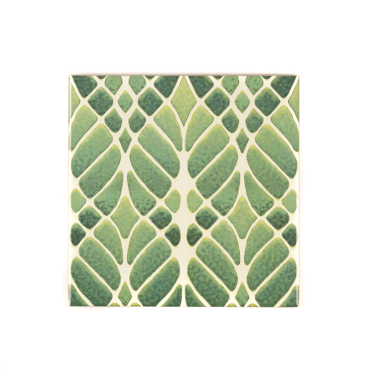 Interwoven Trees - Muted Green Art Nouveau Tiles -  FIRED INK Version