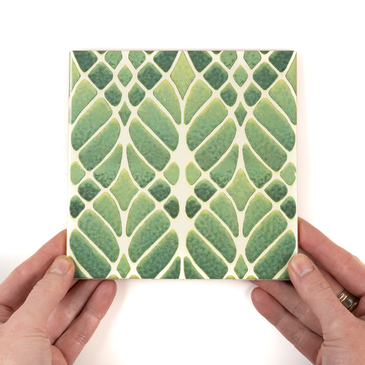 Interwoven Trees - Muted Green Art Nouveau Tiles -  FIRED INK Version