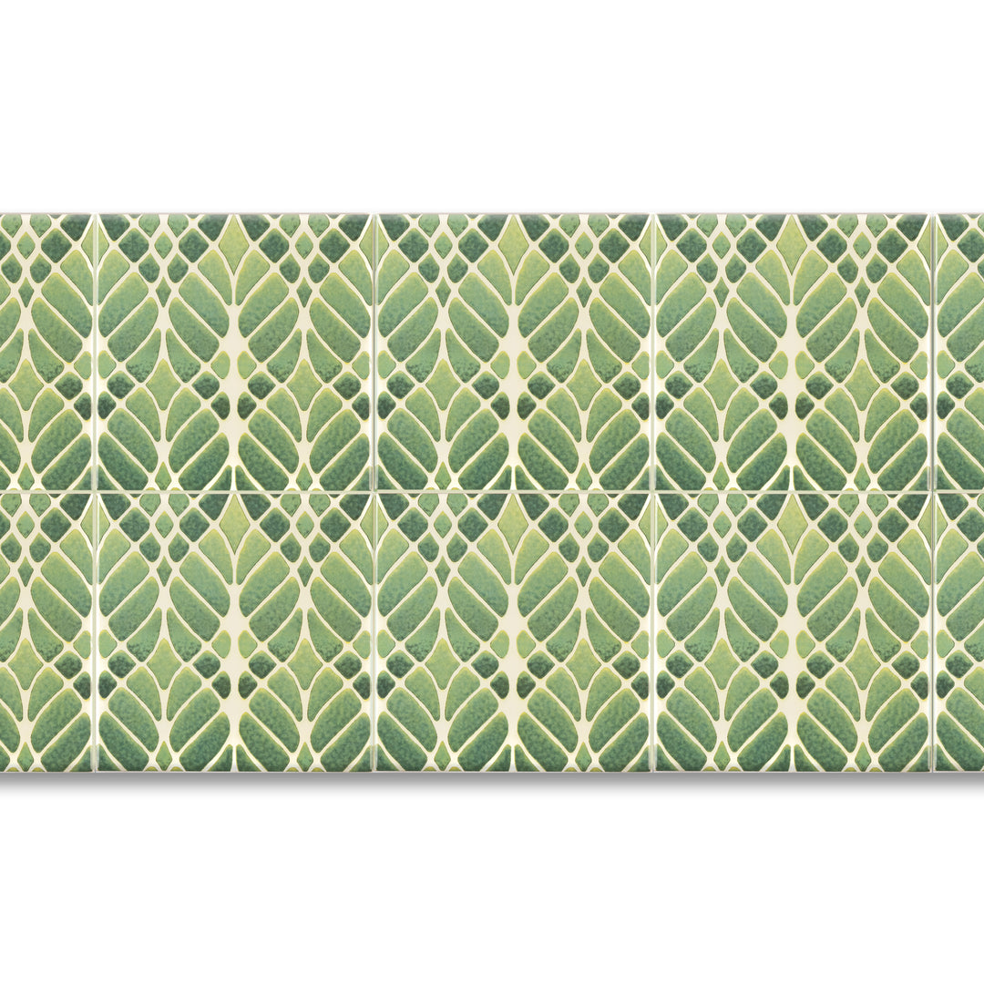 Interwoven Trees - Muted Green Art Nouveau Tiles -  FIRED INK Version