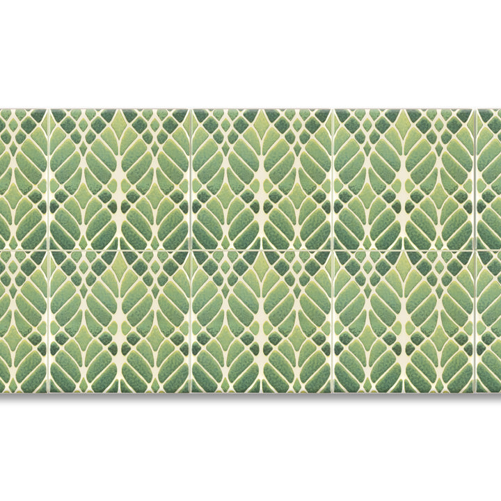 Interwoven Trees - Muted Green Art Nouveau Tiles -  FIRED INK Version