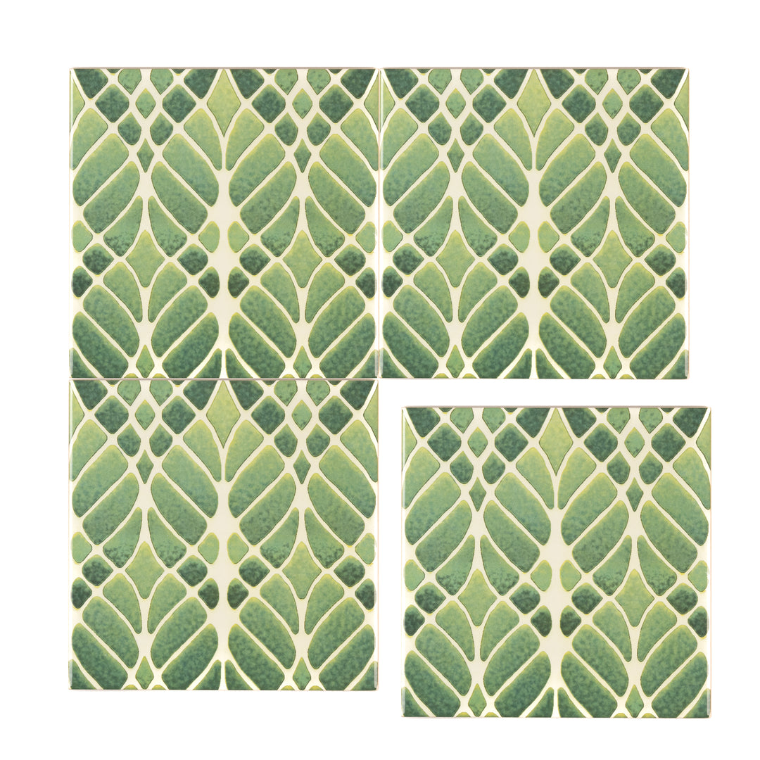 Interwoven Trees - Muted Green Art Nouveau Tiles -  FIRED INK Version