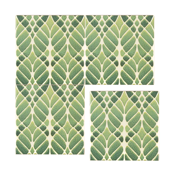 Interwoven Trees - Muted Green Art Nouveau Tiles -  FIRED INK Version