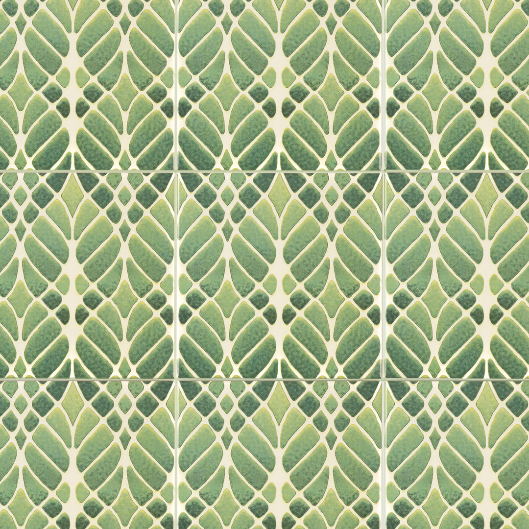 Interwoven Trees - Muted Green Art Nouveau Tiles -  FIRED INK Version