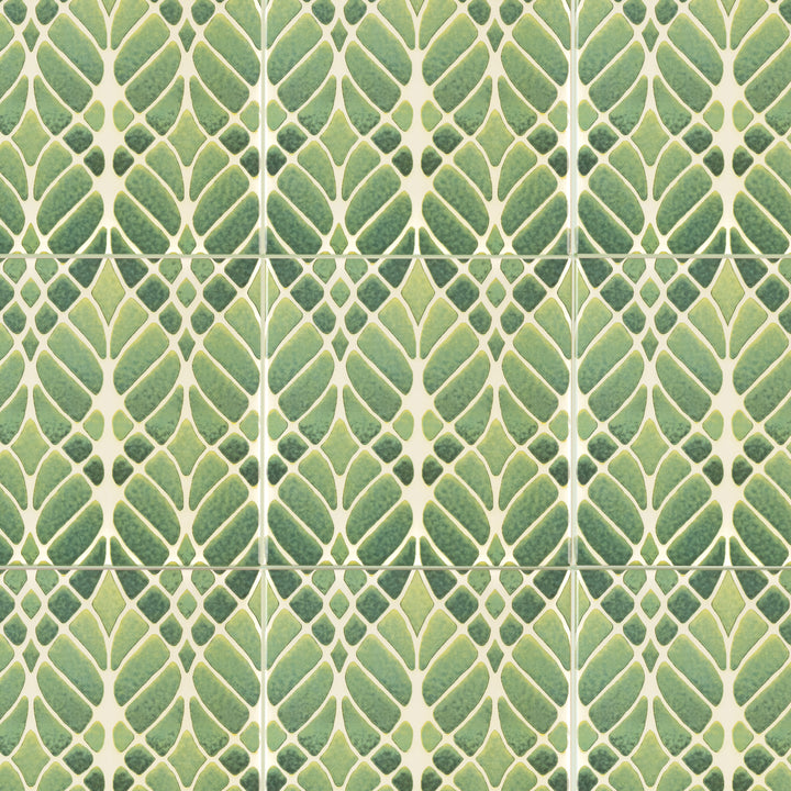 Interwoven Trees - Muted Green Art Nouveau Tiles -  FIRED INK Version