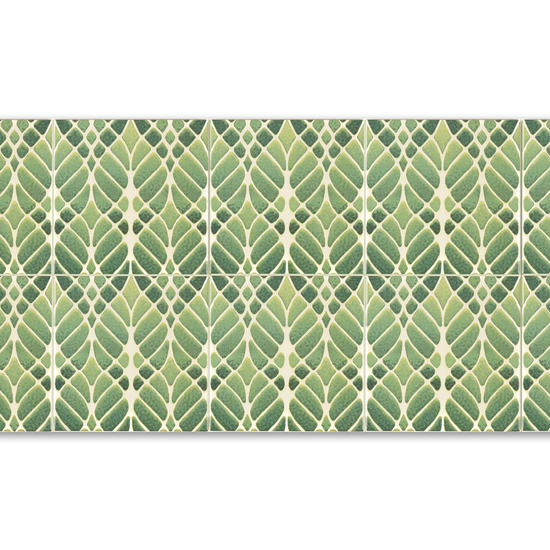 Interwoven Trees - Muted Green Art Nouveau Tiles -  FIRED INK Version