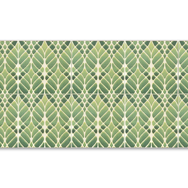 Interwoven Trees - Muted Green Art Nouveau Tiles -  FIRED INK Version