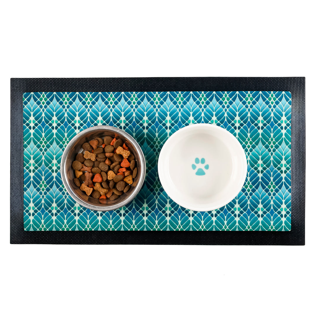 Interwoven Trees Pet Food Placemat - Blues &amp; Turquoises