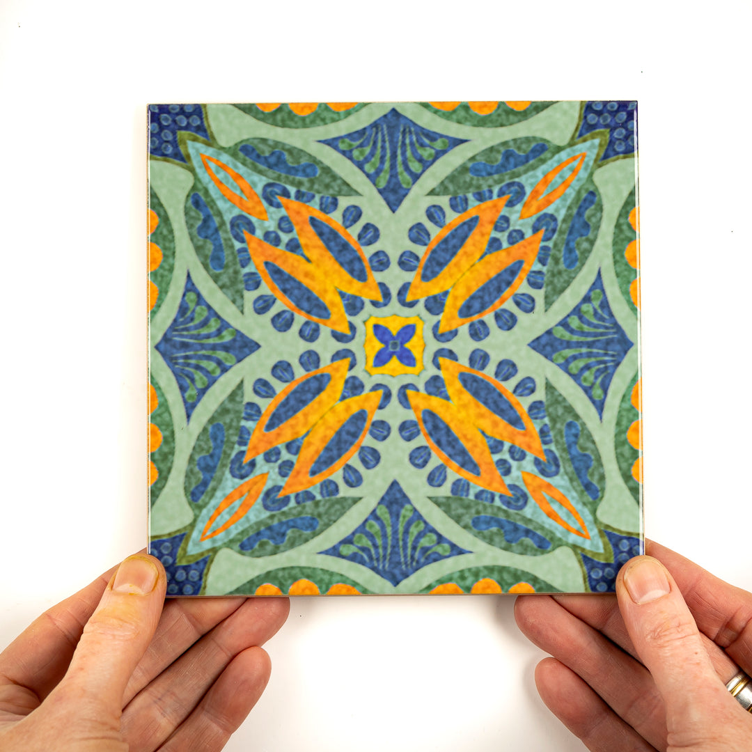 Thistle Orange Green Tile