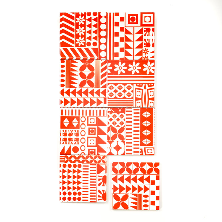 SALE SET of 8x 10.8cm Orange Geometric Retro tiles