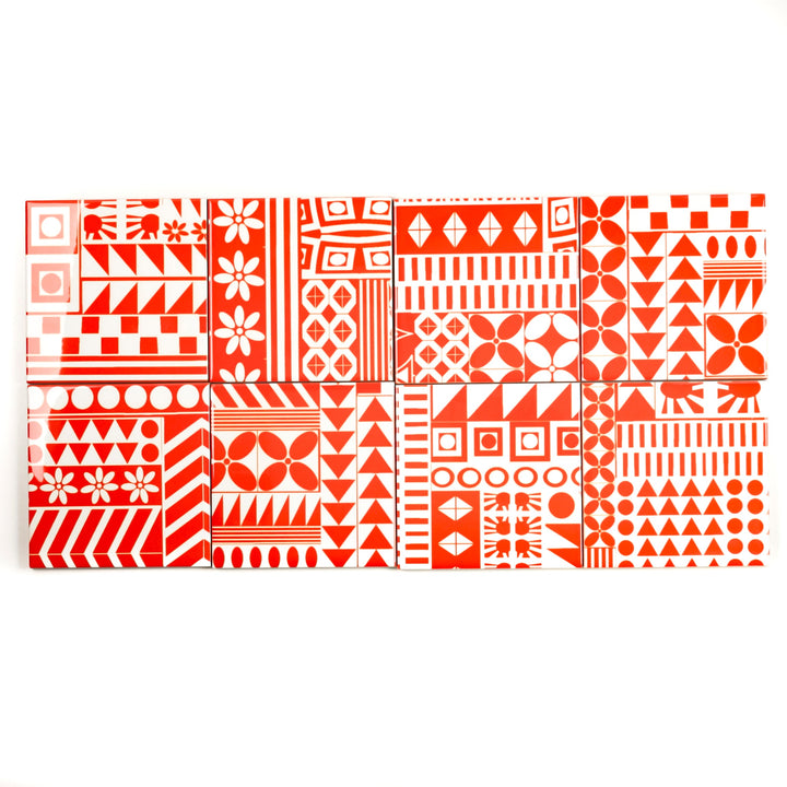 SALE SET of 8x 10.8cm Orange Geometric Retro tiles
