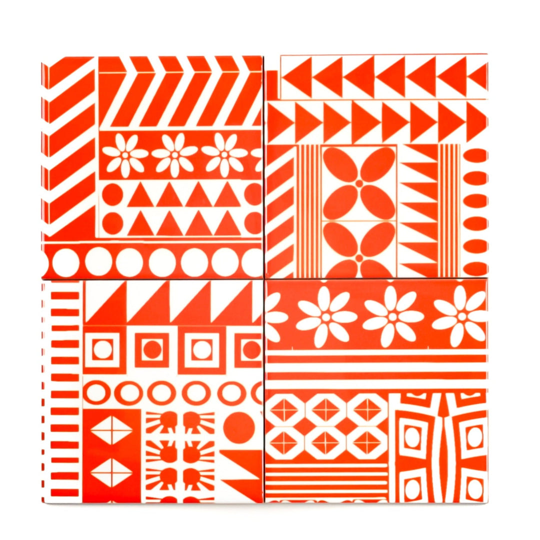 SALE SET of 8x 10.8cm Orange Geometric Retro tiles