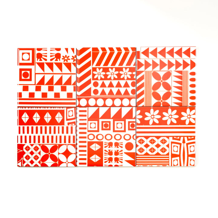 SALE SET of 8x 10.8cm Orange Geometric Retro tiles