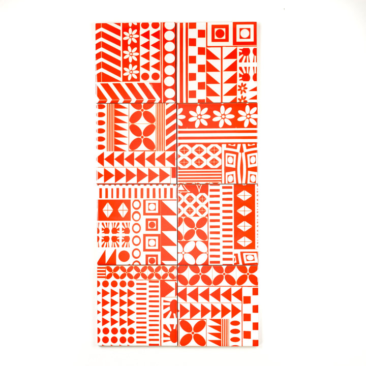 SALE SET of 8x 10.8cm Orange Geometric Retro tiles