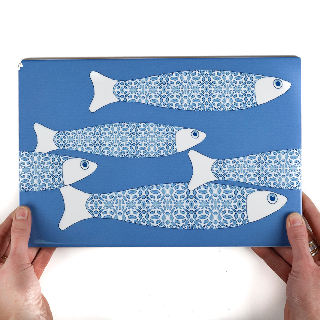 Ocean Shoal Mid Blue Border Tile - Rectangular - 30x20cm (12x8 inches)