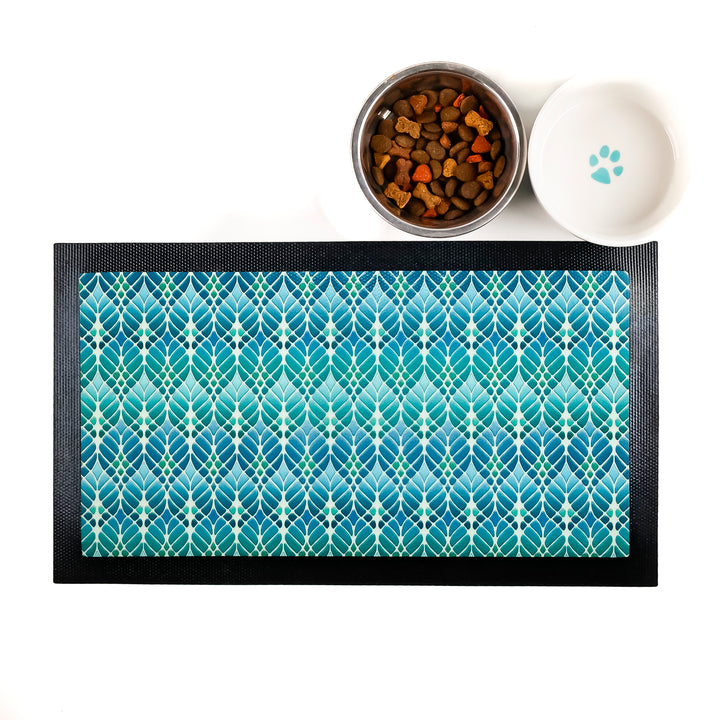 Interwoven Trees Pet Food Placemat - Blues &amp; Turquoises
