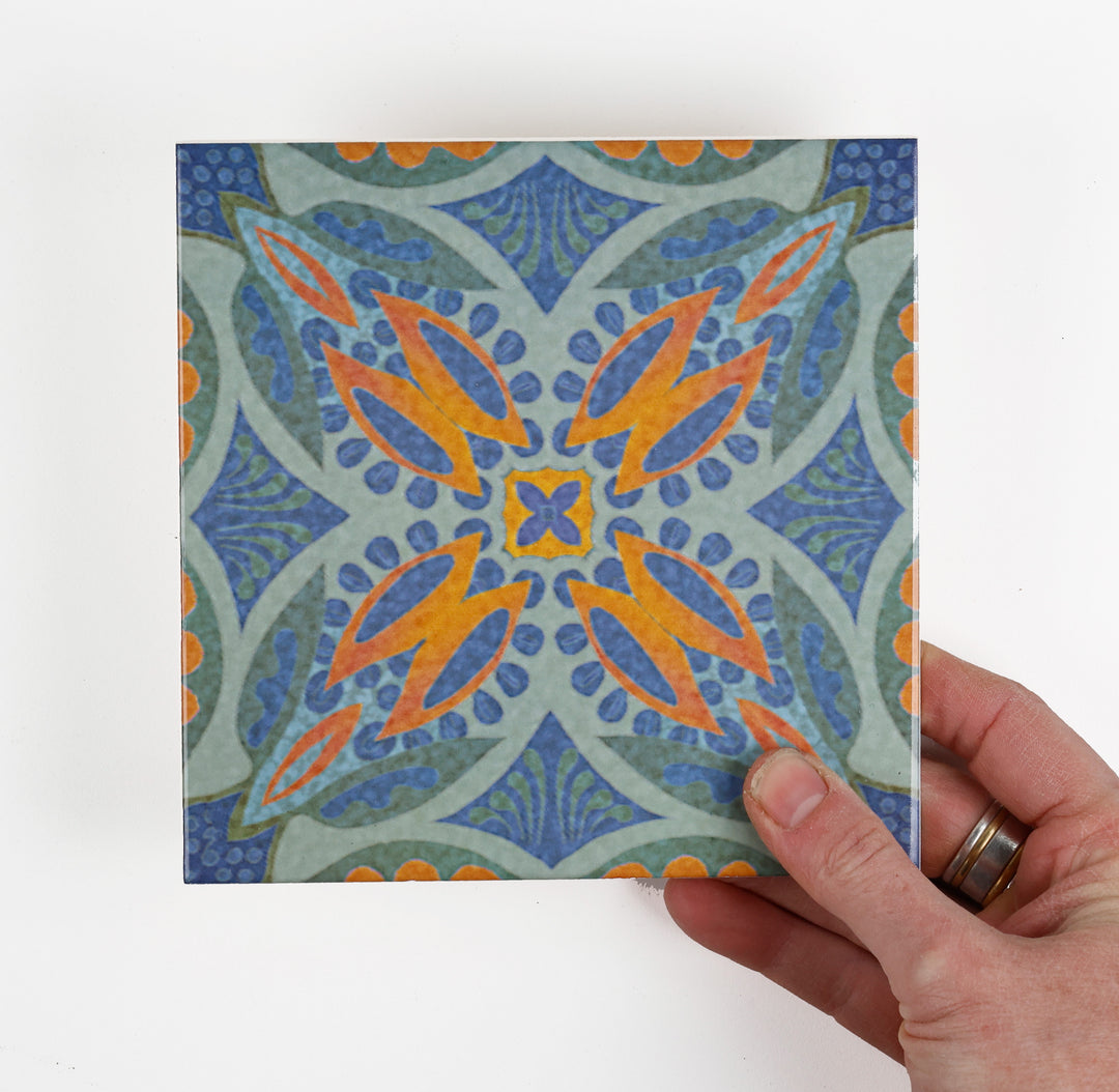 Thistle Tiles - Green Orange -  FIRED INK Version