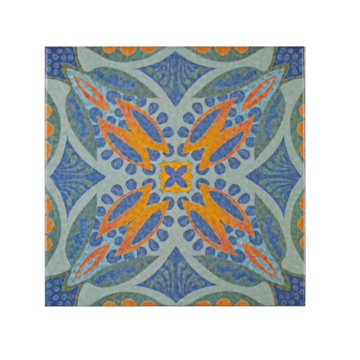 Thistle Tiles - Green Orange -  FIRED INK Version