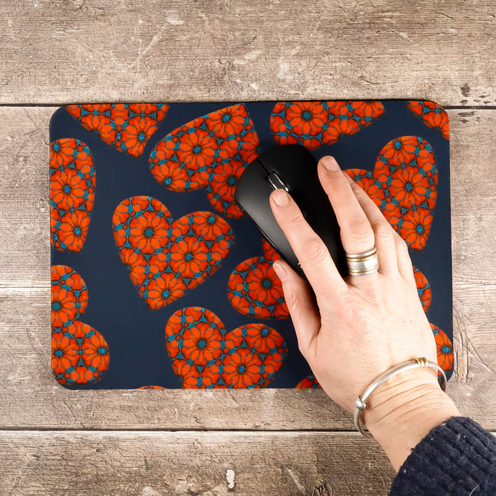 Moroccan Flower Hearts Mat / Gaming Mat - Red Blue